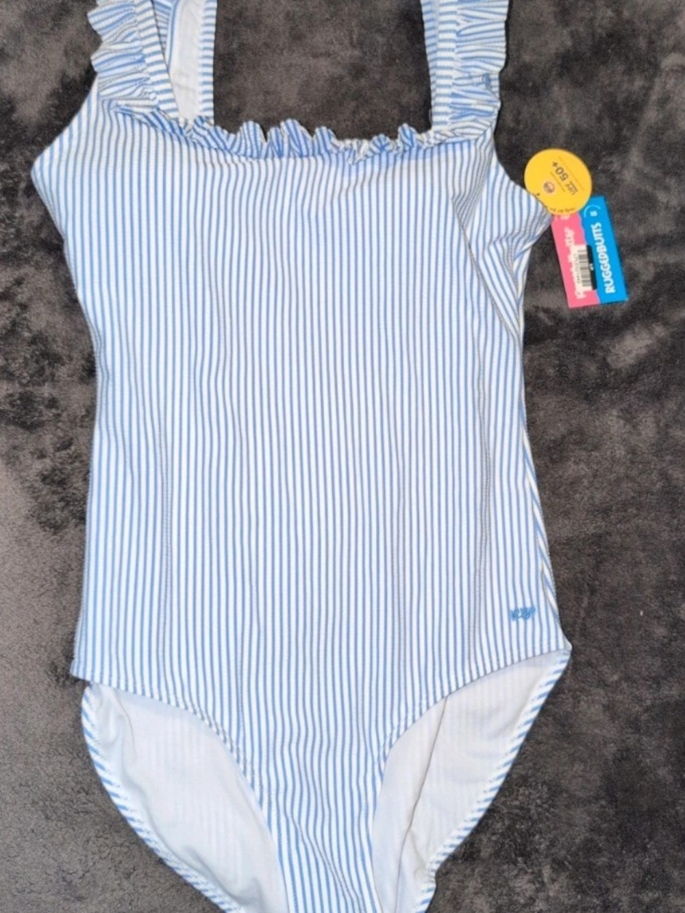 Ruffle Butts Women's' Light Blue & White Striped One-Piece Swimsuit W/ UPF50